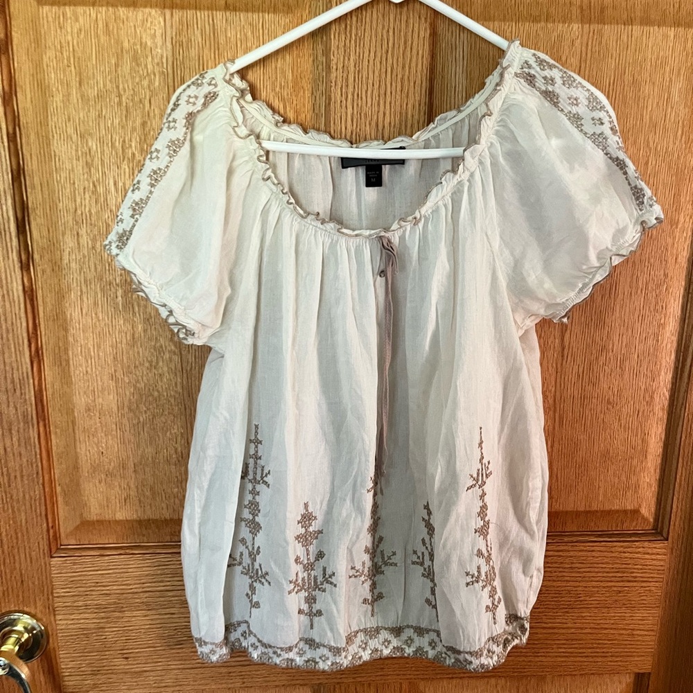 Embroidered Cream Women's Top